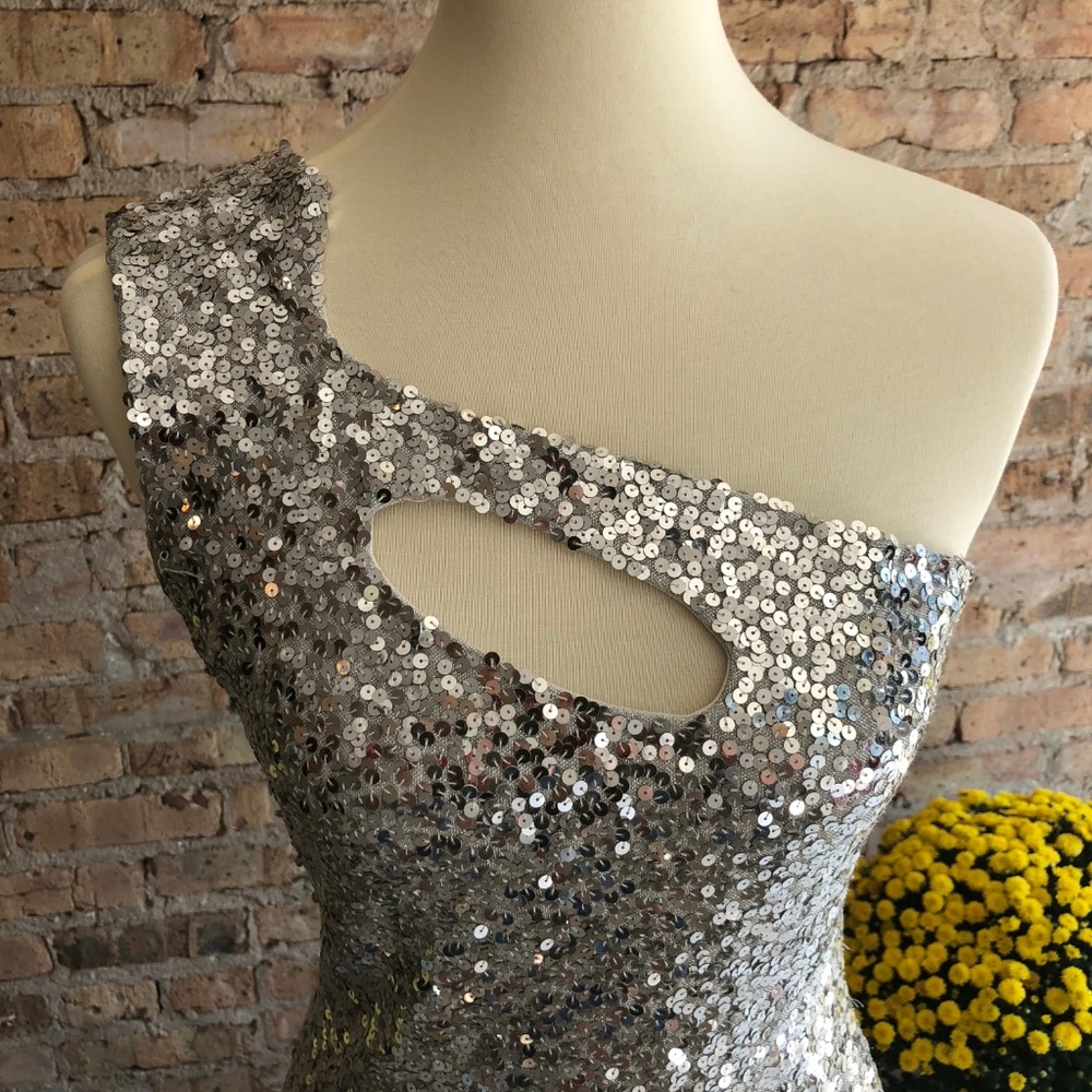Silver Sequin Asymmetrical Dress